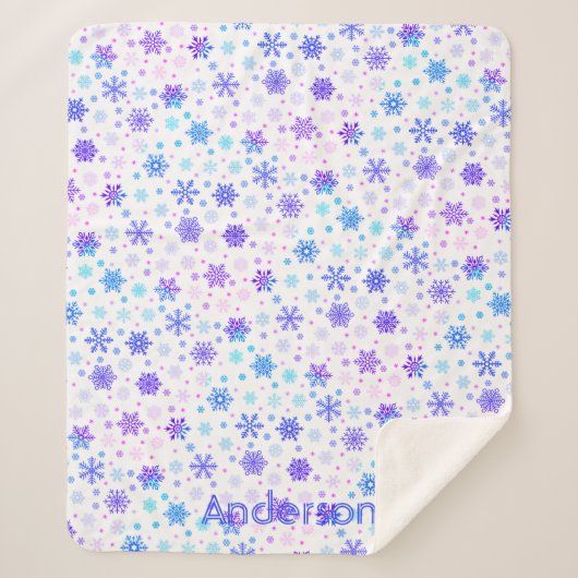 Couverture Sherpa Flocon de neige Pastel rose et bleu Nom personnali (Devant)