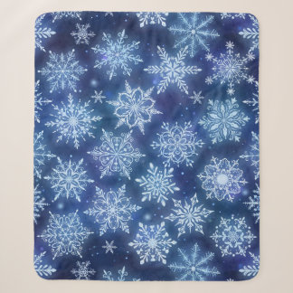 Couverture Sherpa Flocons de neige de magie d'hiver ciel bleu profon