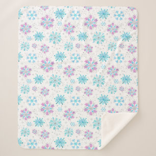 Couverture Sherpa Flocons de neige hivernaux violets et bleus