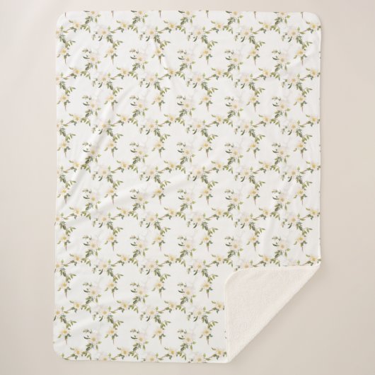Couverture Sherpa Floral blanc romantique (Devant)