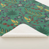 Couverture Sherpa Floral continu fleurs motif vert arrière - plan (3/4)