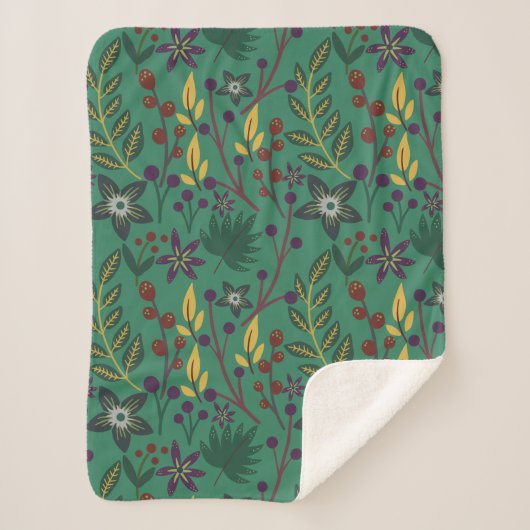 Couverture Sherpa Floral continu fleurs motif vert arrière - plan (Devant)
