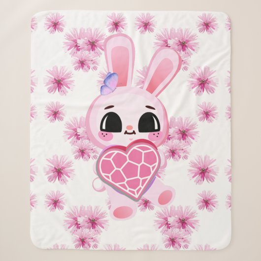 Couverture Sherpa Floral cute pink rabbit easter (Devant)