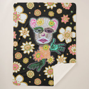 Couverture Sherpa Floral de galerie noire et rose par Natalie Schorr