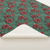 Couverture Sherpa Floral de Roses rouges vertes (3/4)