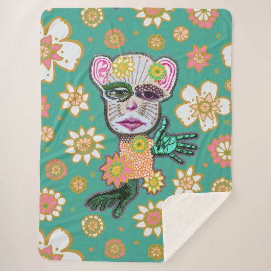 Couverture Sherpa Floral de rouleaux turquoise par Natalie Schorr (Devant)