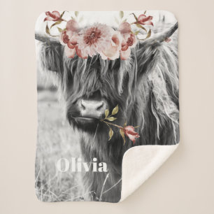Couverture Sherpa Floral de vache de Highland Western Cowgirl Nom