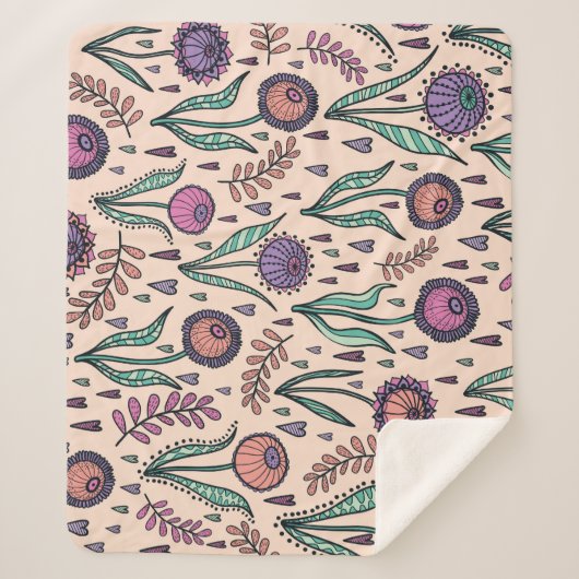 Couverture Sherpa Floral des années 60 rétro : Motif de décoration (Devant)