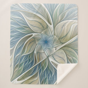 Couverture Sherpa Floral Dream Motif Abstrait Blue Khaki Fractal