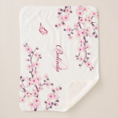 Couverture Sherpa Floral Fleurs de cerisiers rose blanc Monogramme (Devant)