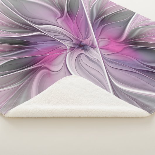 Couverture Sherpa Floral Fractal moderne Fleur Abstraite rose gris (3/4)