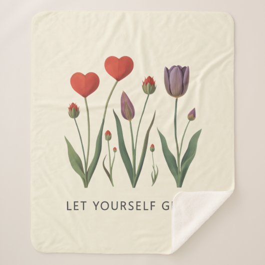 Couverture Sherpa Floral Heart Tulips Let Yourself Grow Quote (Devant)