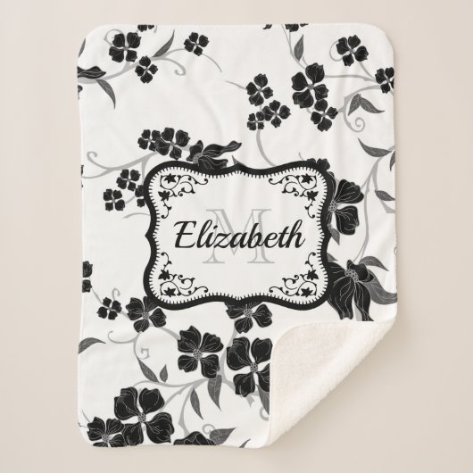 Couverture Sherpa Floral noir et blanc (Devant)