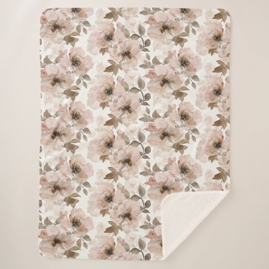 Couverture Sherpa Floral occidental rose Tan (Devant)