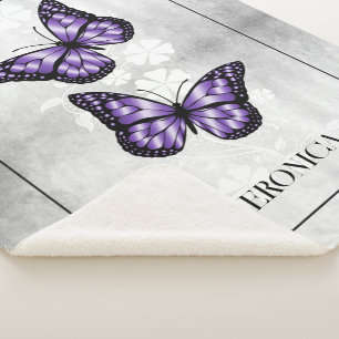 Couverture Sherpa Floral Papillon pourpre Personnalisé