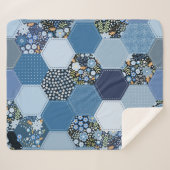 Couverture Sherpa Floral, patchwork de denim : motif bleu. (Devant (Horizontal))