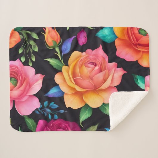 Couverture Sherpa Floral Patern Rose Sherpa Blanket (Devant (Horizontal))