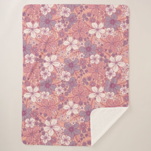 Couverture Sherpa Floral rose et violet pastel
