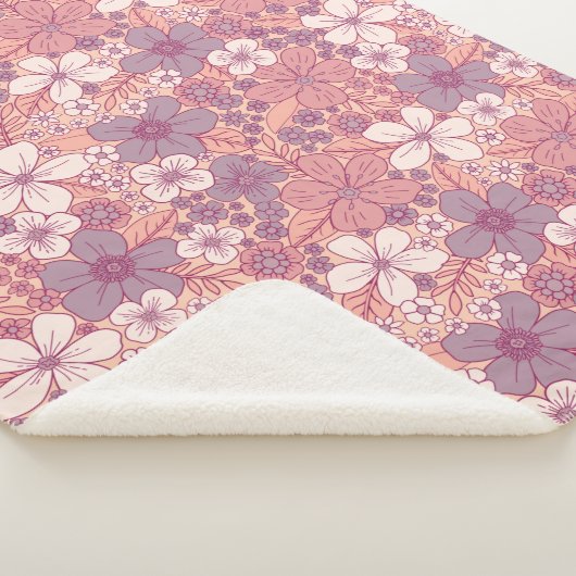 Couverture Sherpa Floral rose et violet pastel (3/4)