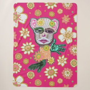 Couverture Sherpa Floral rose vif par Natalie Schorr