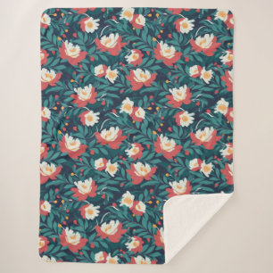 Couverture Sherpa Floral rouge et blanc