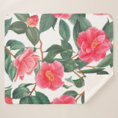 Couverture Sherpa Floral seamless pattern, red camellia flowers with (Devant (Horizontal))