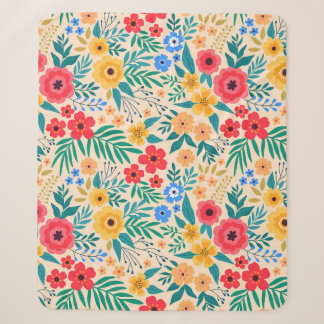 Couverture Sherpa Floral vintage, Petites Fleurs Colorées.