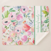 Couverture Sherpa Floraux rose aquarelle script de nom de famille (Devant (Horizontal))