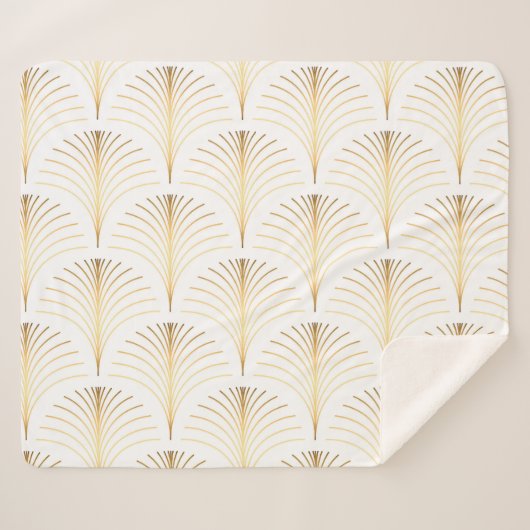 Couverture Sherpa Flore Art Déco : Elégance Dorée. (Devant (Horizontal))