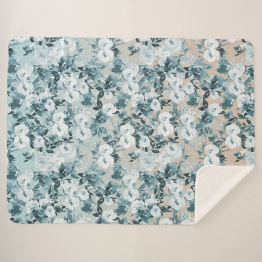 Couverture Sherpa Flore blanche de Pêche Bleue (Devant (Horizontal))