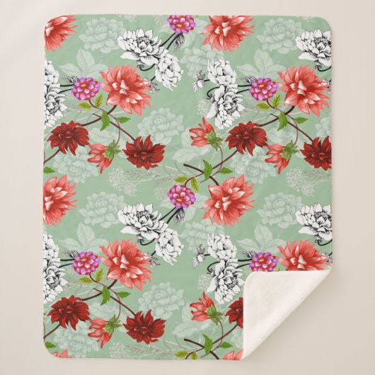 Couverture Sherpa Flore de printemps vert : main tirée (Devant)
