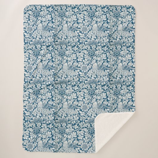Couverture Sherpa Flore Flore Fleurs Feuilles Oiseaux Bleu (Devant)