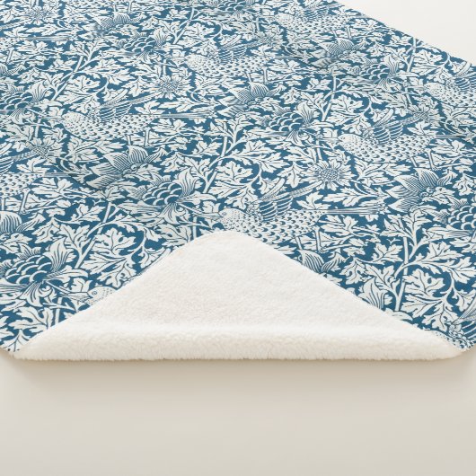 Couverture Sherpa Flore Flore Fleurs Feuilles Oiseaux Bleu (3/4)