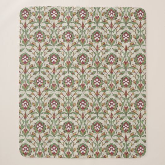 Couverture Sherpa Flore perse rouge et verte (Devant)