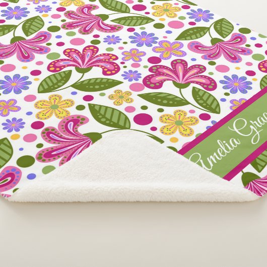 Couverture Sherpa Flore rétro Whimsical en rose et vert (3/4)