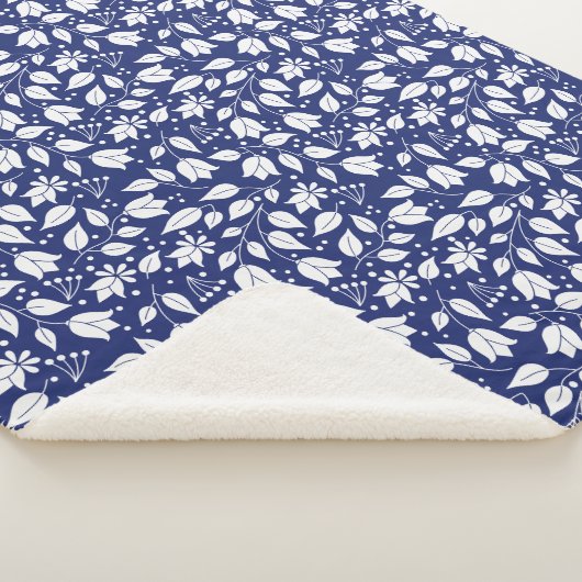 Couverture Sherpa Flore Sherpa Blanket en Marine et Blanc (3/4)