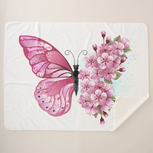 Couverture Sherpa Flower Butterfly (Devant (Horizontal))