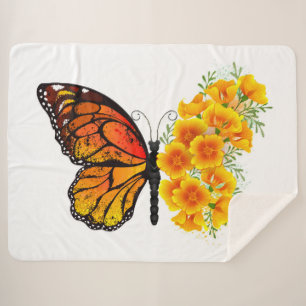 Couverture Sherpa Flower Butterfly with Yellow California Poppy