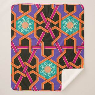 Couverture Sherpa Flower green orange et violet ethnie géométrique n