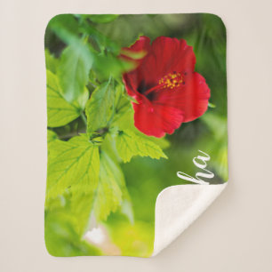 Couverture Sherpa Flower rouge hibiscus