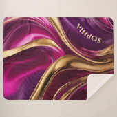 Couverture Sherpa Flux Abstrait Art-Fuchsia violet et or- (Devant (Horizontal))