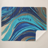 Couverture Sherpa Flux Abstrait moderne Art-Bleu et Or- (Devant (Horizontal))