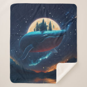 Couverture Sherpa Flying Humpback Baleine Lune Mer Lumière Forêts St