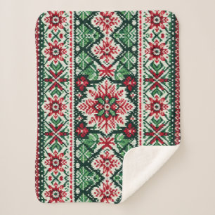 Couverture Sherpa Foire de Noël/hiver île rouge et verte