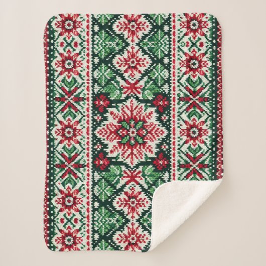 Couverture Sherpa Foire de Noël/hiver île rouge et verte (Devant)