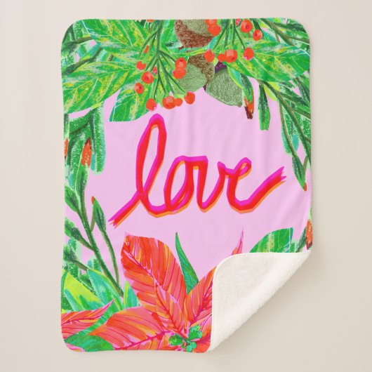 Couverture Sherpa Foliage de Noël - Amour (Devant)