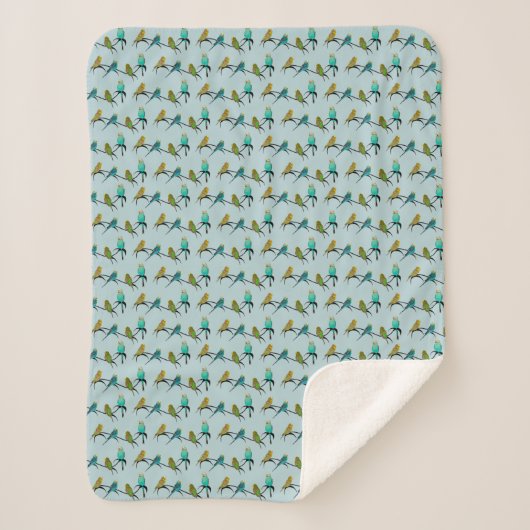 Couverture Sherpa Folie de Perruches (Cyan Clair) (Devant)