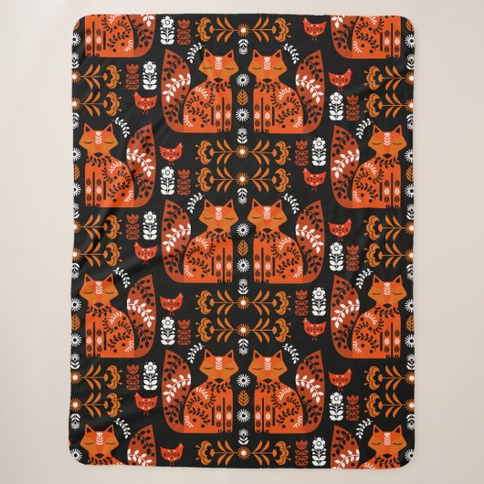 Couverture Sherpa Folk Art Fox Et Hen (Devant)