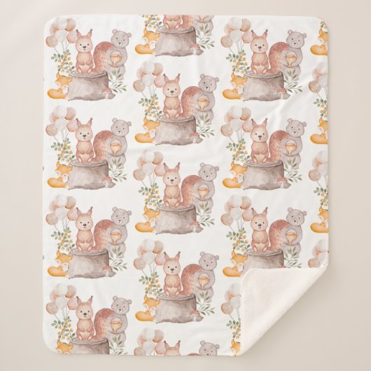 Couverture Sherpa Forêt boisée mignonne Bébé amis animaux (Devant)