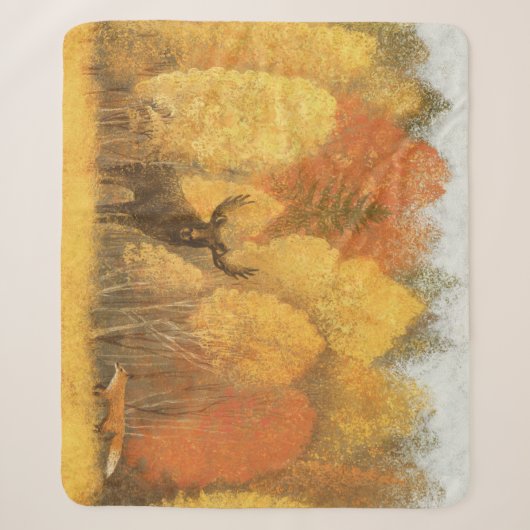 Couverture Sherpa Forêt d'automne, cerf numérique et renard. (Devant)